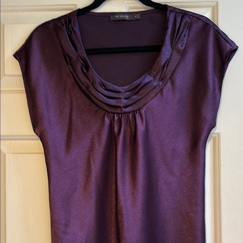 The Limited Purple Cap Sleeve Blouse with Elegant Draping